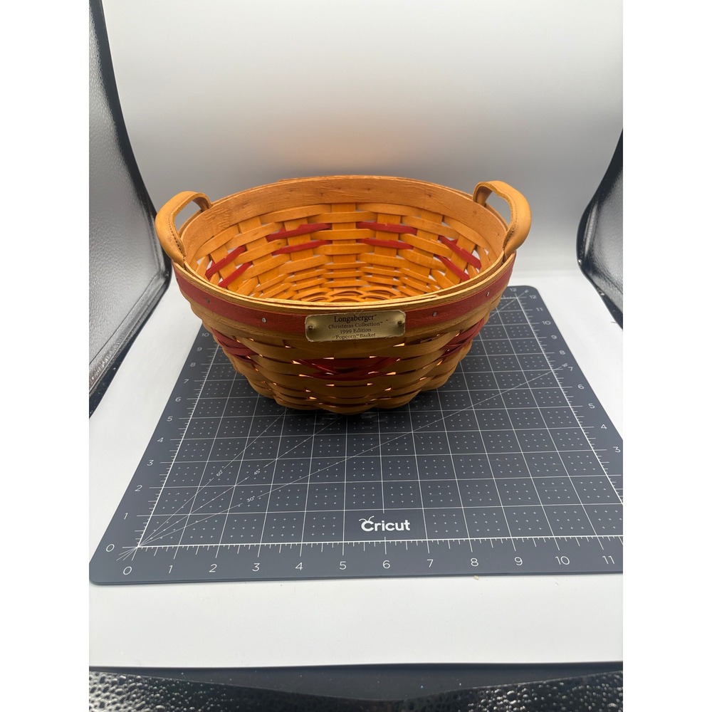 Longaberger 1999 Christmas Collection Popcorn Basket Red Weave Leather Handles
